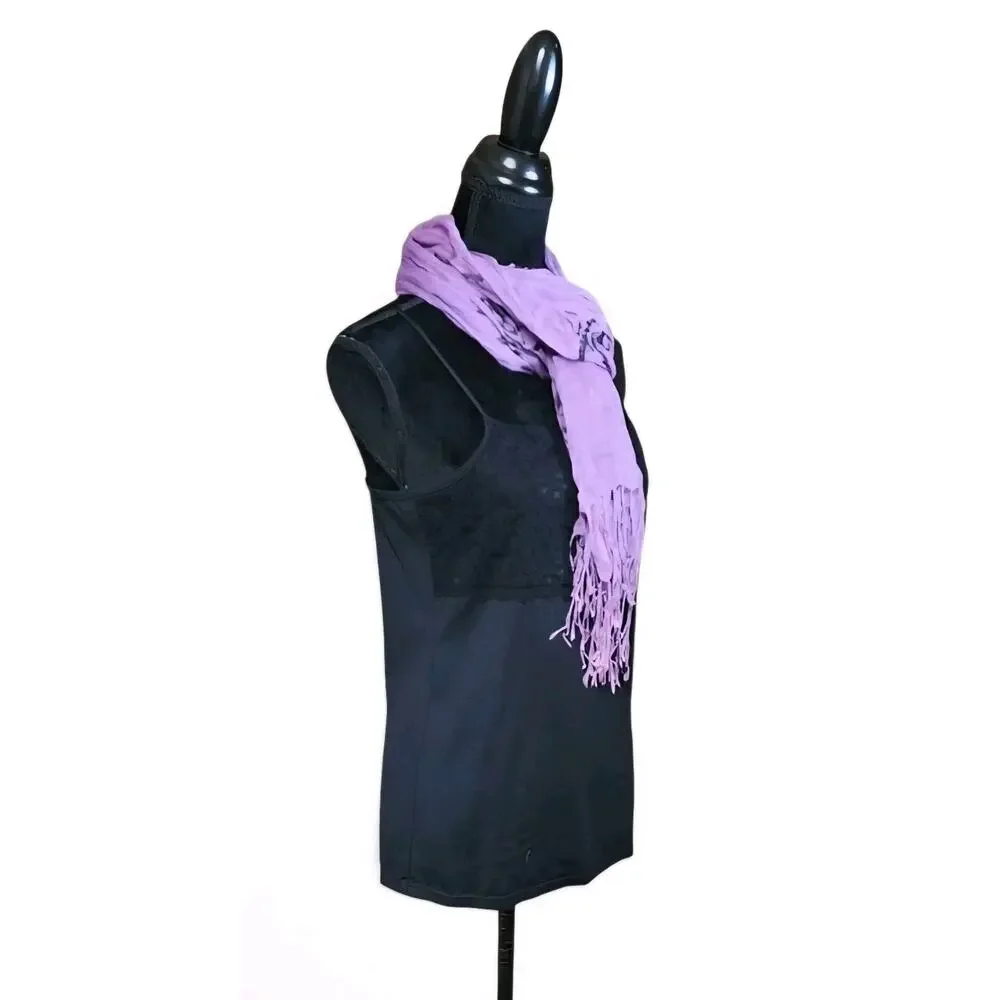 Women's Purple Skull & Bones Punk Rock Halloween Scarf Wrap Shawl, Fringe Edge